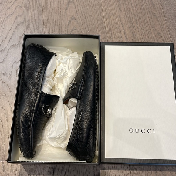 Gucci men’s Horsebit-deatil leather loafers black calfskin shoes size 8.5 - Picture 3 of 10